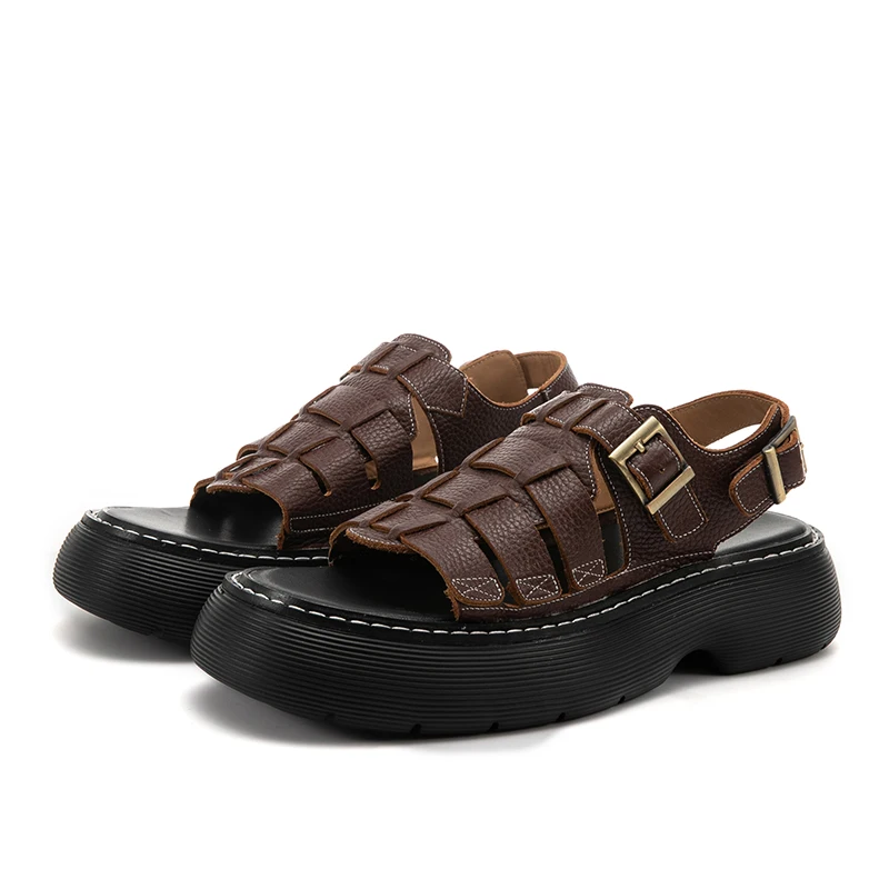 

Luxury Design Men Sandals Summer Genuine Leather Thick Sole Anti Slip Outdoor Beach Shoes Sandale Homme Sandalia Slippers 6C