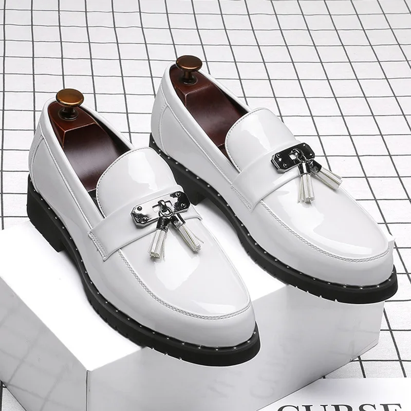 Korean style men's fashion patent leather shoes slip-on tassels shoe wedding party dresses black white summer loafers footwear
Korean style men's fashion patent leather shoes slip-on tassels shoe wedding party dresses black white summer loafers footwear