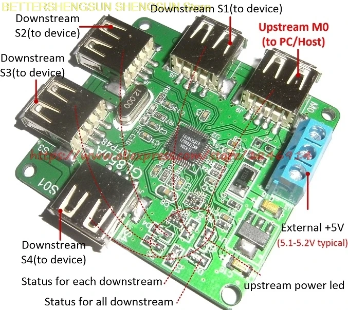 

GL850A USB2.0 HUB data hub controller 1 drag 4 Self / bus powered dual mode module