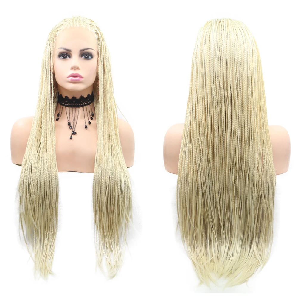 613 Blond Synthetic Lace Front Wig Box Braided Hairstyle Long Hair Heat Resistant Fiber Wig for Women 26inches
613 Blond Synthetic Lace Front Wig Box Braided Hairstyle Long Hair Heat Resistant Fiber Wig for Women 26inches