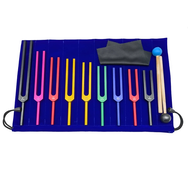 

9 Piece Colorful Solfeggio Aluminum Alloy Tuning Forks Therapy Tuning Forks Speech Therapy
