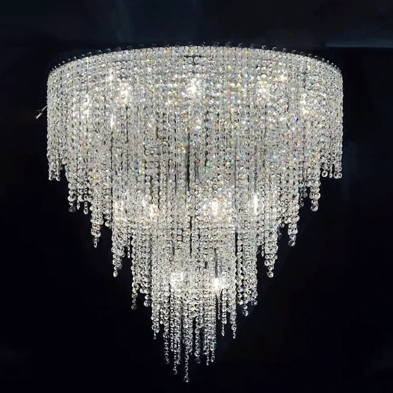 

Duplex Floor Luxury K9 Crystal Gig Pendent Lamp For Hotel Lobby Living Room Spiral Staircase Villa Home Decorative Chandelier