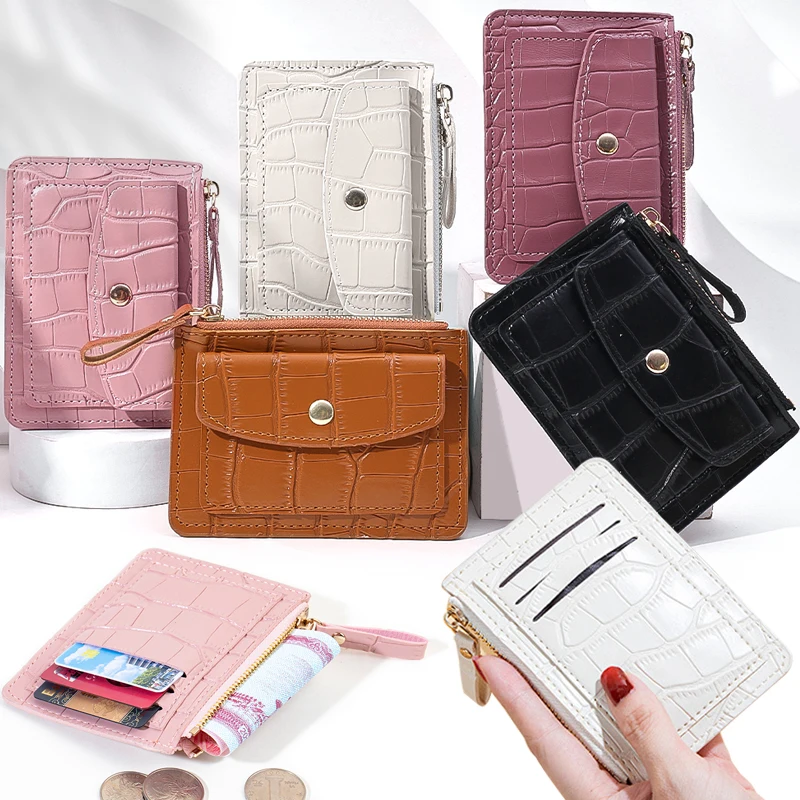 

Mini Zipper Hasp Card Holder Bag Simple Solid Color Pocket Case Women Men Credit ID Card Organizer Leather Cardholder Wallet