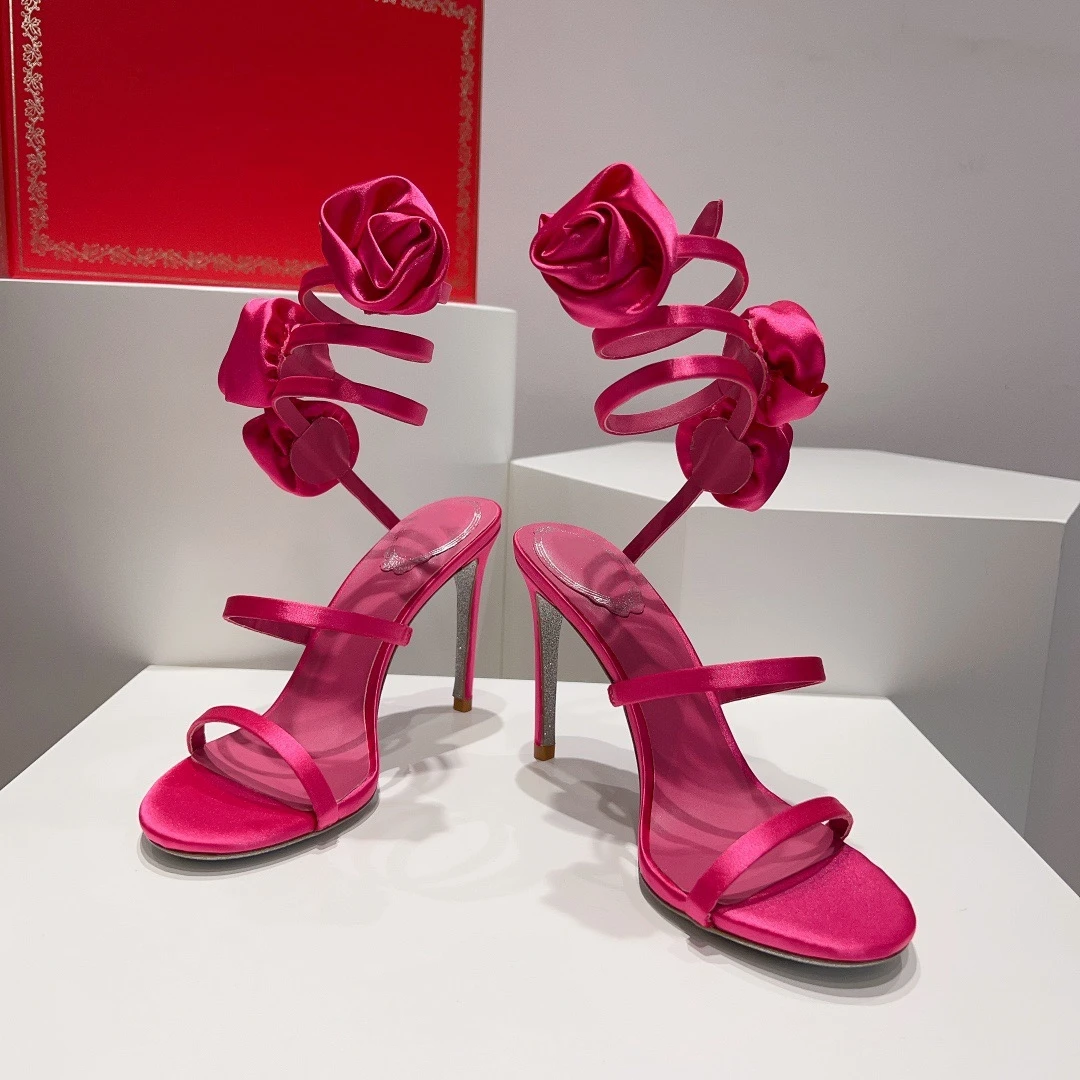 Serpentine Winding Heels Rose Flower Silk Sandal 9 CM Sequined Wedding Shoes High Custom Dress Party Shoes Stiletto Roman Pumps 
Serpentine Winding Heels Rose Flower Silk Sandal 9 CM Sequined Wedding Shoes High Custom Dress Party Shoes Stiletto Roman Pumps