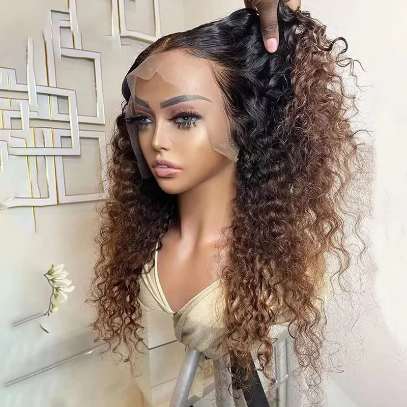 

Soft 26“Long Ombre Blonde Brown Kinky Curly Lace Front Wig For Black Women Glueless Preplucked BabyHair Natural Hairline Daily