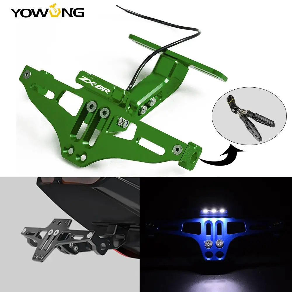 

Moto Universal Adjustable Rear License Plate Mount Holder and Turn Signal led Light For KAWASAKI ZX6R ZX 6R ZX-6R 2000 2001-2020