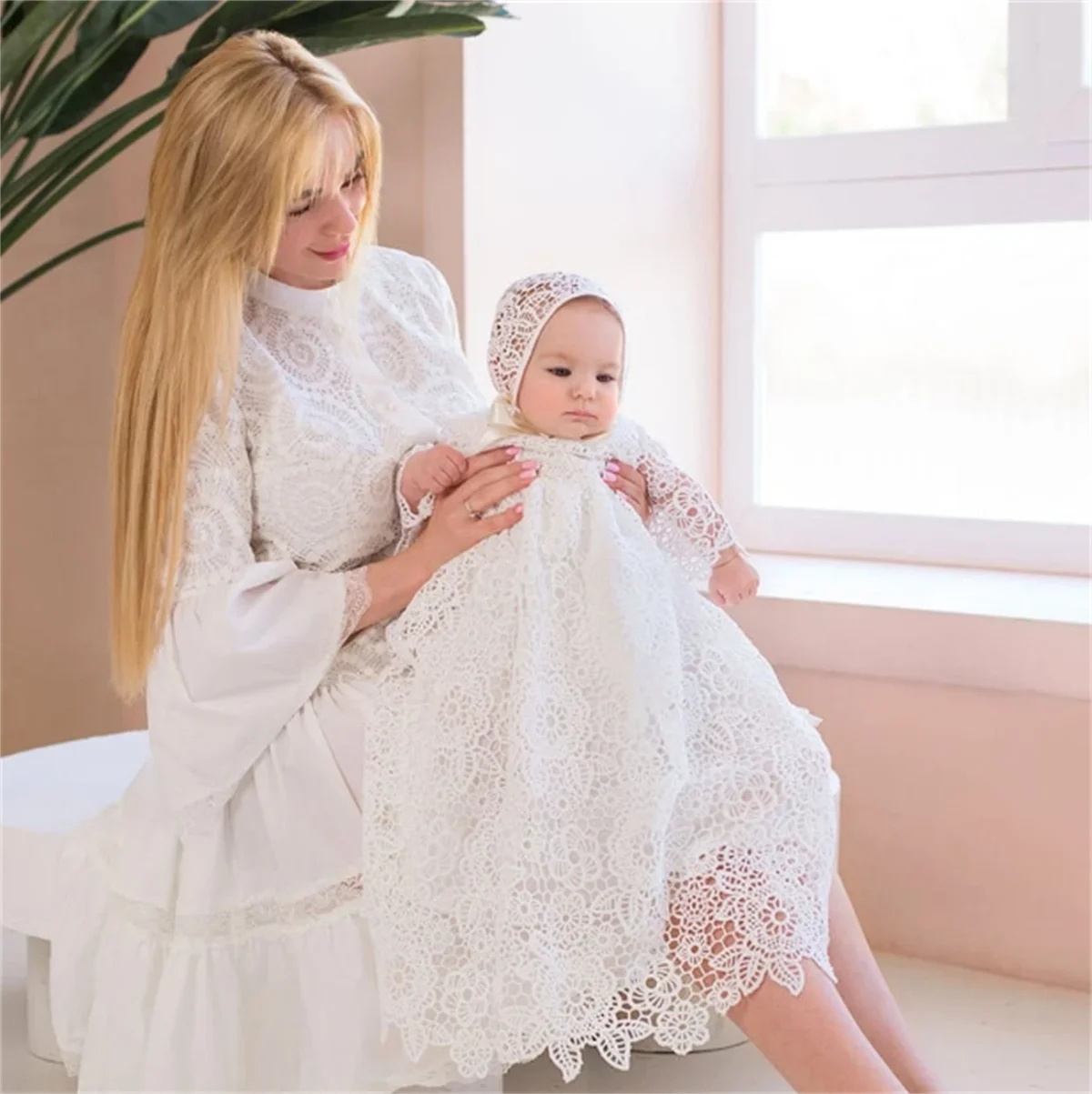 

White Baptism Dress for Baby Girl 2022 Flower Girls Dresses Lace Long Sleeve Outfit Christening Gowns Toddler Blessing Dress