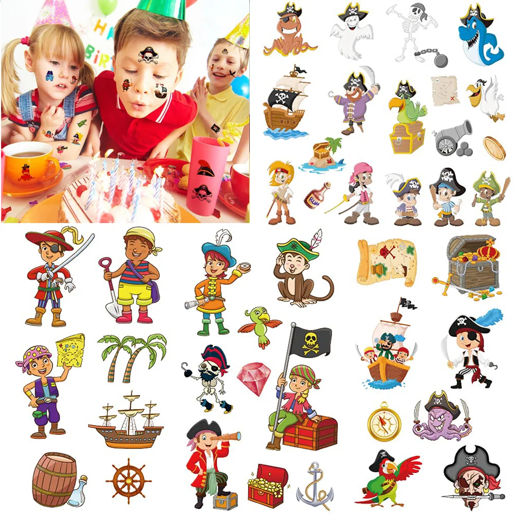 

10 Sheets Pirate Party Favors Pirate Accessories Pirate Tattoos Cartoon Temporary Tattoos Boy Party Bag Filler Kid Birthday Gift