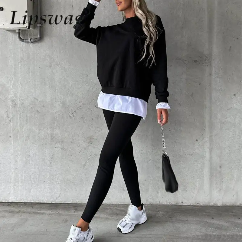 Fashion Solid Patchwork Fake-two-piece Tracksuit Casual O Neck Long Sleeve Sweatshirt Outfits Women Sports Pencil Pant Loose Set
Fashion Solid Patchwork Fake-two-piece Tracksuit Casual O Neck Long Sleeve Sweatshirt Outfits Women Sports Pencil Pant Loose Set