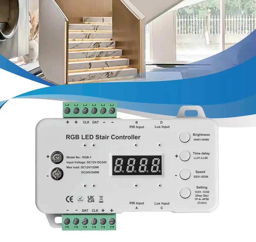 RGB RGBW LED Stair Lighting Controller Daylight Sensor 12V24V PIR Motion Sensor Easy Installation No Need Wiring Step Controller
RGB RGBW LED Stair Lighting Controller Daylight Sensor 12V24V PIR Motion Sensor Easy Installation No Need Wiring Step Controller