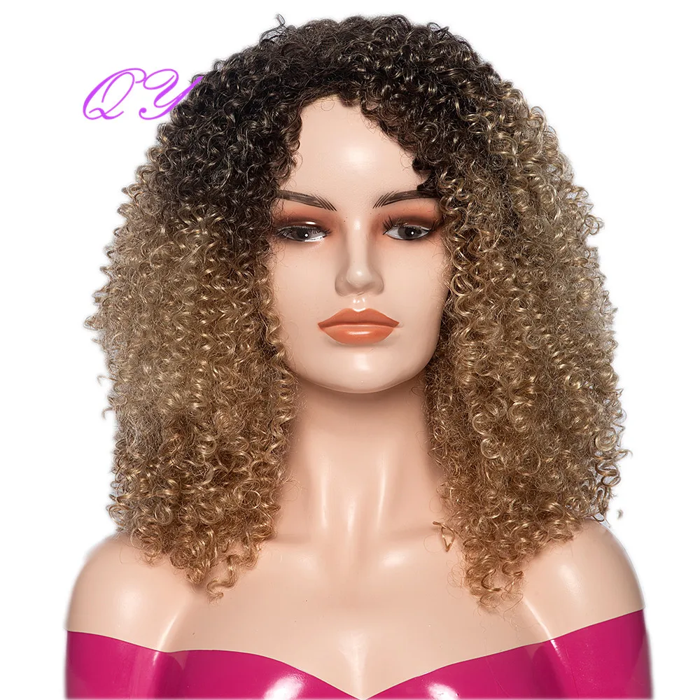 

Synthetic Brown Gradient Linen Wig Afro Kinky Curly Ombre Shoulder Wigs For Black African Women Daily Use Full Machine Curls Wig