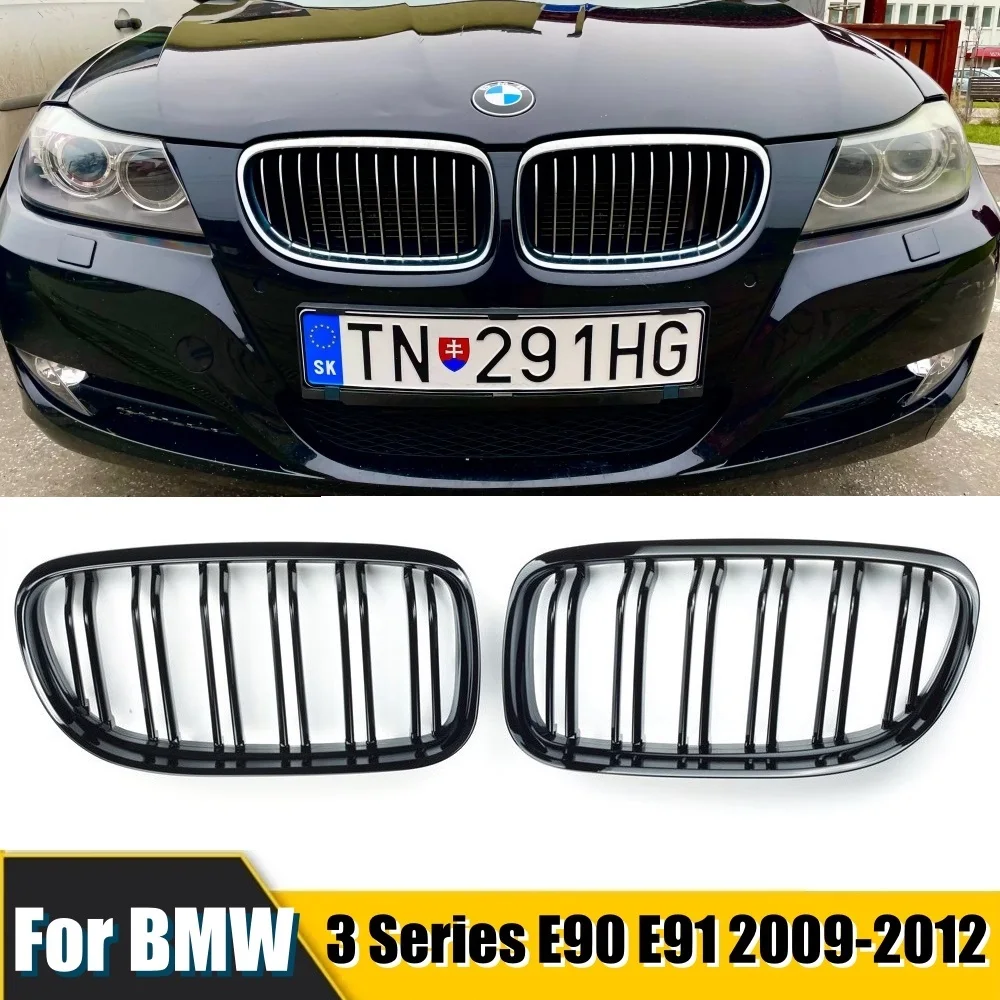 

2Pcs Car Style Gloss Black Front Kidney Double Slat Grill Grille for BMW 3 Series E90 E91 LCi 2009 2010 2011 2012 Car Styling