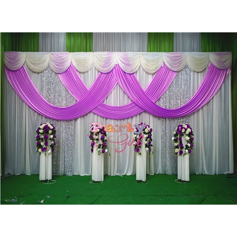 

Ivory Color Ice Silk Wedding Backdrop Curtain With Sequin Drape Photo Booth Stage Background Event Banquet Decoration