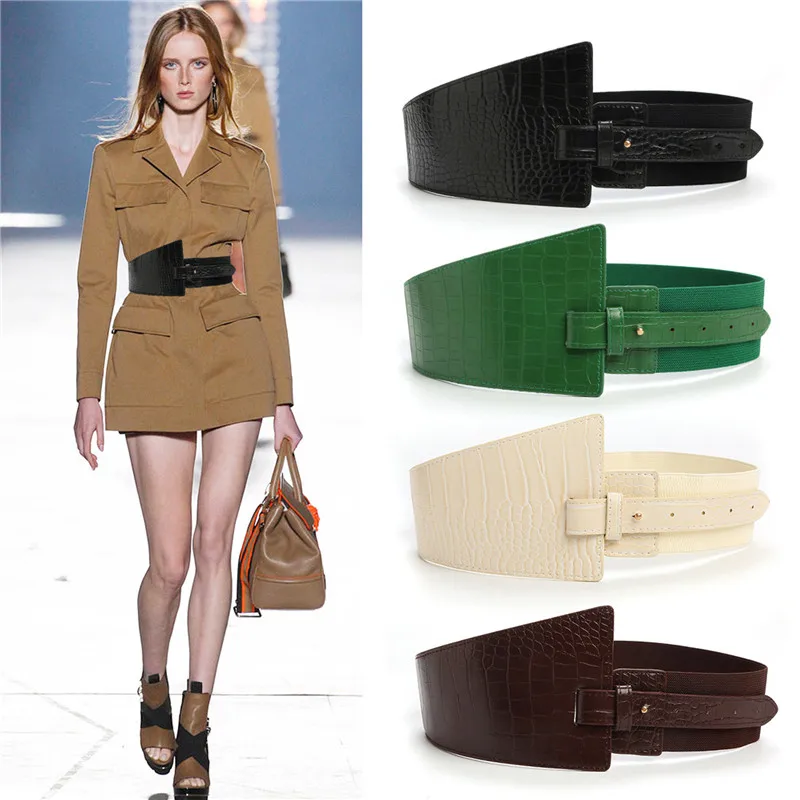 Fashion Ladies Dress Shirt Waistband Luxury PU Leather Elastic Wide Belt Coat High Waist Black Brown Waist Seal Cummerband
Fashion Ladies Dress Shirt Waistband Luxury PU Leather Elastic Wide Belt Coat High Waist Black Brown Waist Seal Cummerband