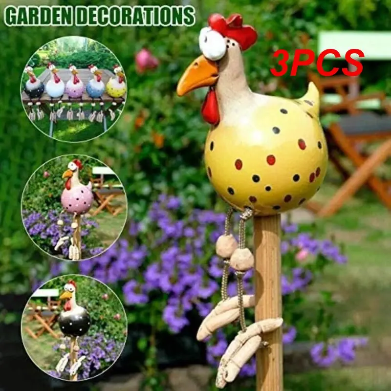 

3PCS Big-eyed Chicken Creative Sculptures Garden Supplies Long Feet Decor Statue Craft Handicraft Waterproof for Outdoor Indoor