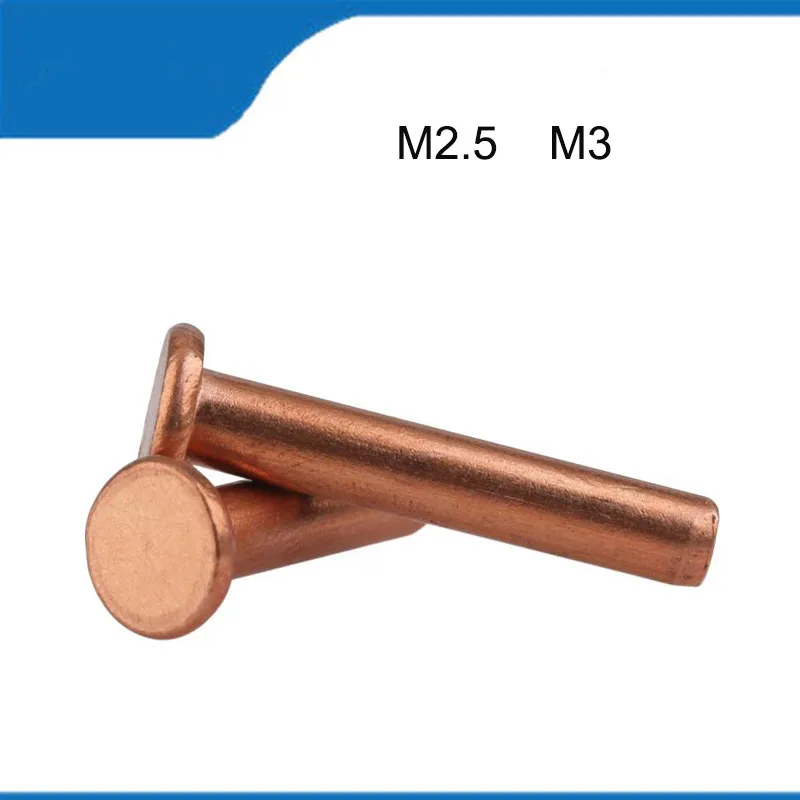 

GB109 High Quality M2.5 M3 100PCS Copper Solid Rivets Flat Head Copper Rivets Solid Copper Rivet Knock Flat Head Rivet