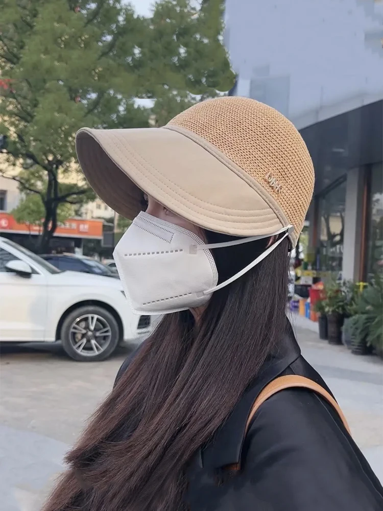 

Women's Hat Summer Sunscreen Breathable Straw Hats Fashion Show Face Small Wide Eaves Cap Duck Caps Outdoor Beach Sun Cap