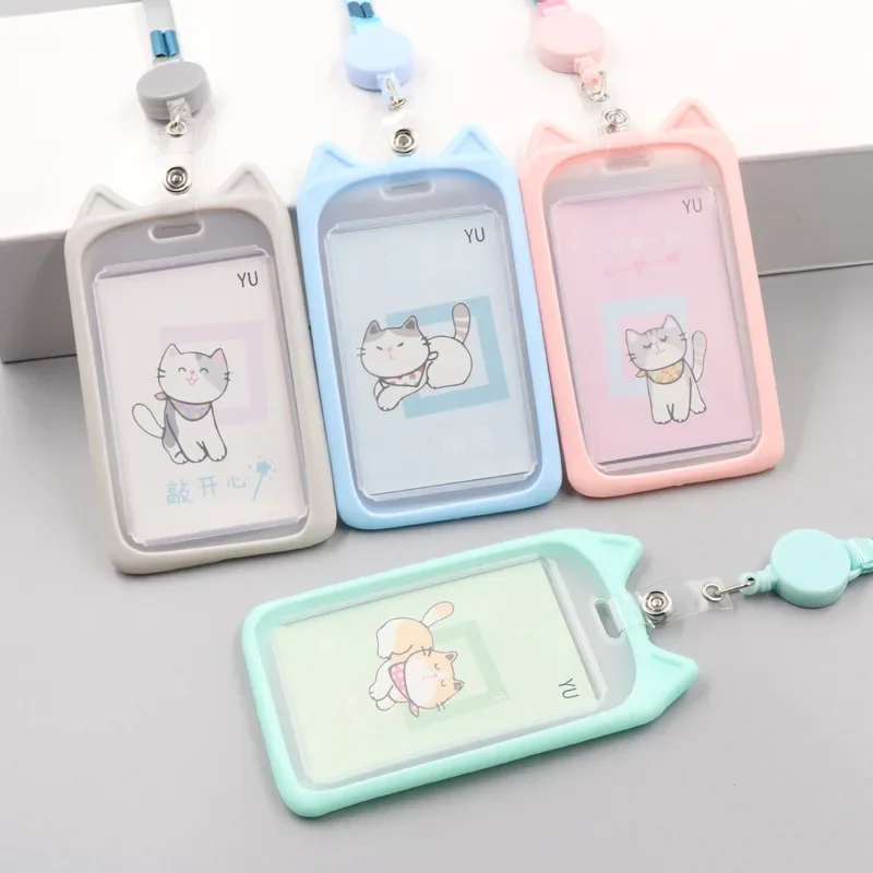 

1PC Card Holder with Retractable Reel Lanyard Bank Identity Bus ID Card Badge Holder Cute Cartoon Credit Cover Case Kids Gift