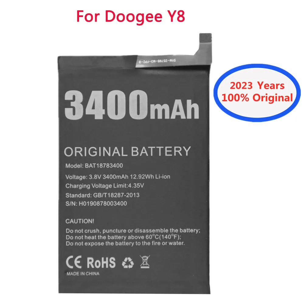 2023 Years 100% Original Battery For DOOGEE Y8 BAT18783400 Battery 3400mAh High Capacity Long Standby Time Bateria Batterie
2023 Years 100% Original Battery For DOOGEE Y8 BAT18783400 Battery 3400mAh High Capacity Long Standby Time Bateria Batterie