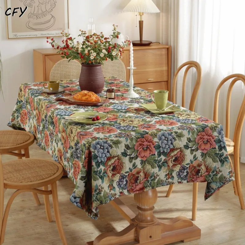 

Cotton Linen American Style Countryside Small Floral Rectangular Table Cloth Kitchen Table Map Towel Tablecloth Decoration
