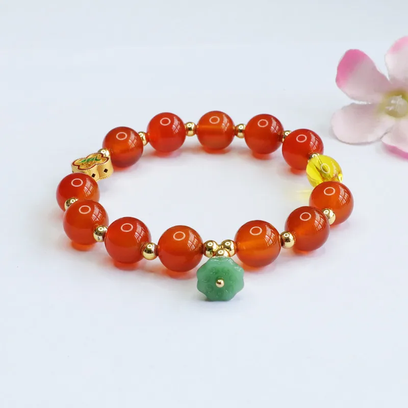 

Natural Red Agate Four-leaf Clover Exquisite Sweet Women's Bracelet Chalcedony Lotus Pot Tassel Girlfriend Hand Jewelry Gift