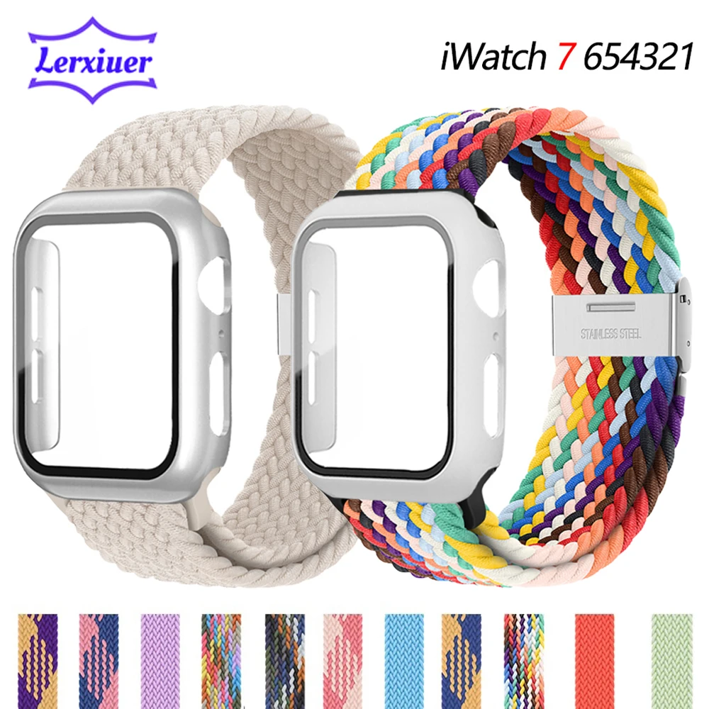 

case+strap For Apple watch band 45mm 44mm 40mm 41mm 42mm 38mm Elastic Braided Solo Loop belt bracelet iWatch Series 3 4 5 se 6 7