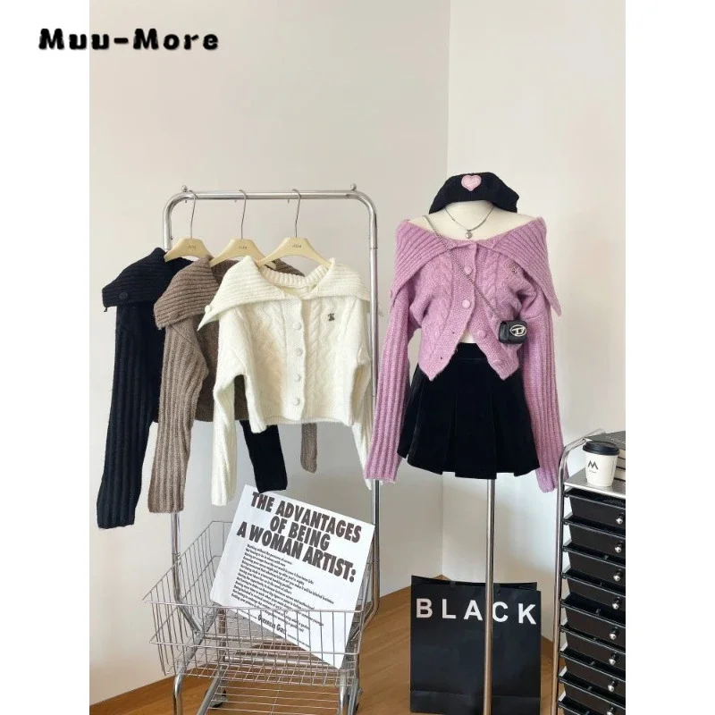 

2023 Winter Hotsweet Solid Color Knitting Long Sleeve Cardigans Women Gyaru Casual V-Neck Single Breasted Ladies Sexy Sweater