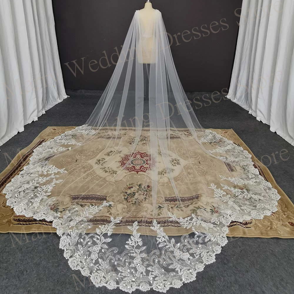 

2024 Luxurious Elegant Women's Wedding Veil Beautiful Long Lace Appliques Charming New Bridal Veil Cathedral Tocado Novia Boda