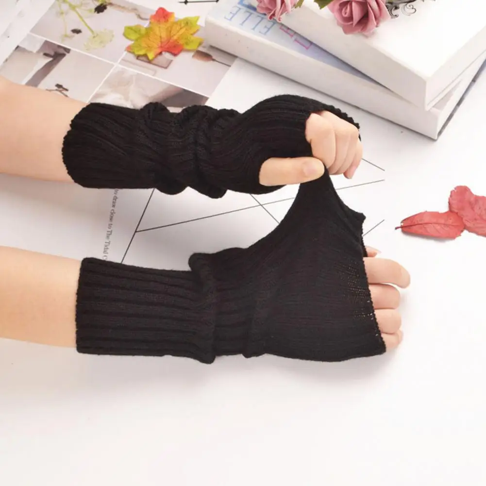 

1 Pair Winter Gloves Thick High Elasticity Fingerless Solid Color Anti-slip Windproof Lightweight Cycling Arm Sleeves Winter