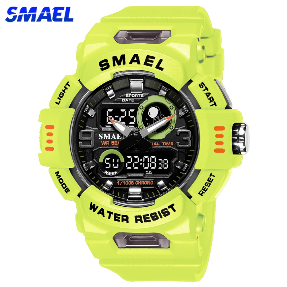 

Часы SMAEL Мужские Аналоговые, брендовые электронные Кварцевые водонепроницаемые спортивные, с двойным дисплеем, с секундомером
