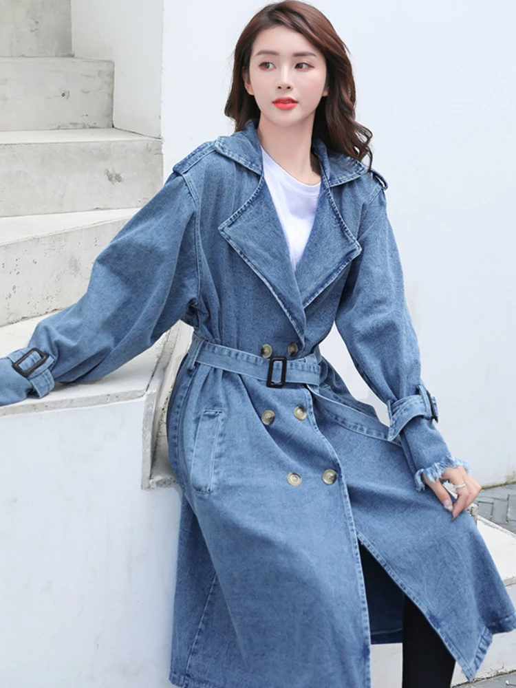 Trench Coat for Women 2023 Spring Autumn New British Style Loose Mid Length Belt Double Breasted Denim Coat Women Streetwear
Trench Coat for Women 2023 Spring Autumn New British Style Loose Mid Length Belt Double Breasted Denim Coat Women Streetwear