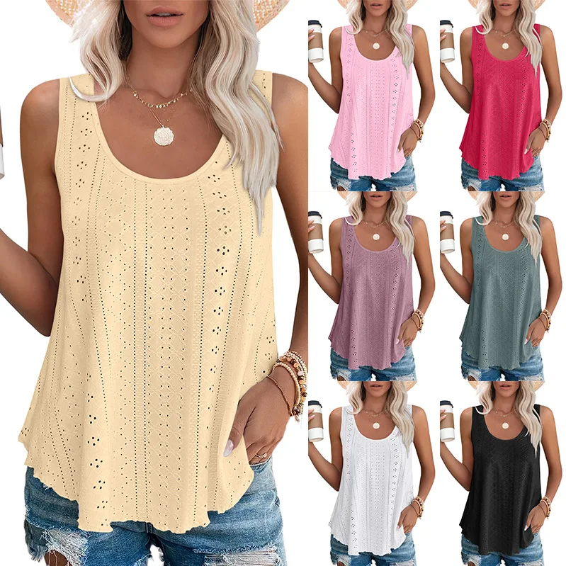 

Europe and the United States 2024 spring and summer new round neck loose sleeveless T-shirt femmes blusas body para mujer top