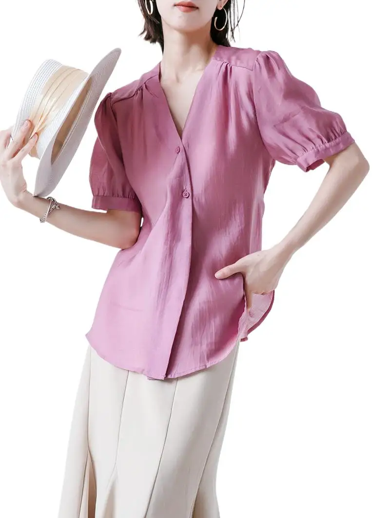 Summer Women's New Rayon V-Neck Shirts Puff Sleeve Temperament Office Lady Elegant Simplicity Solid Cozy Streetwear Blouses
Summer Women's New Rayon V-Neck Shirts Puff Sleeve Temperament Office Lady Elegant Simplicity Solid Cozy Streetwear Blouses