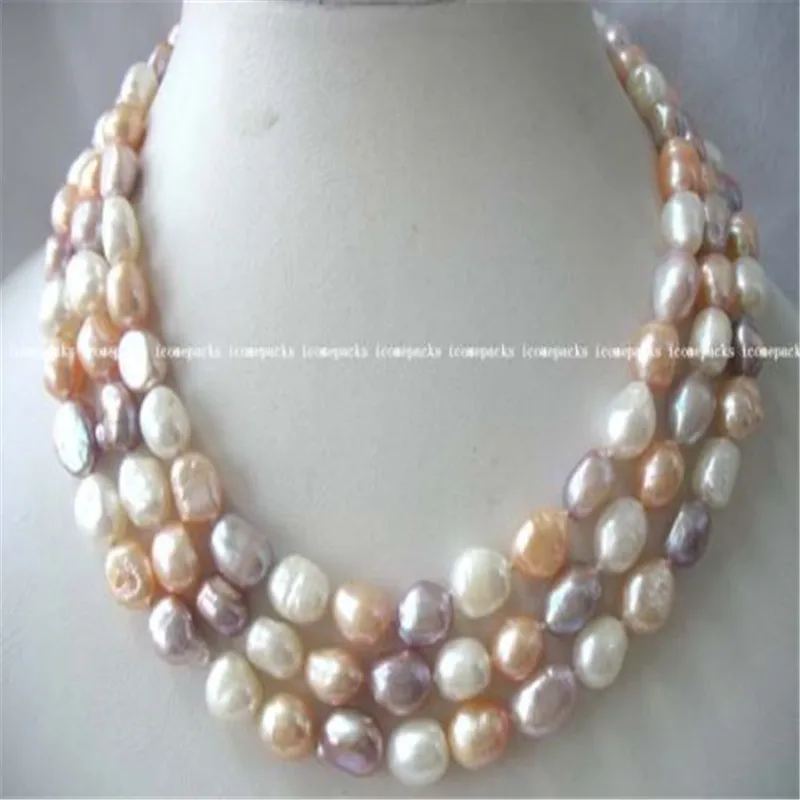 

Natural freshwater pearls 8-9MM 60” white pink purple freshwater pearl baroque necklace