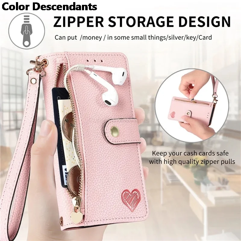 

Zipper Leather Wallet Anti-theft Case For Nokia C2 2nd Edition C20 C21 C31 C35 C200 C300 G42 G50 G60 Wrist Strap Cover Lanyard