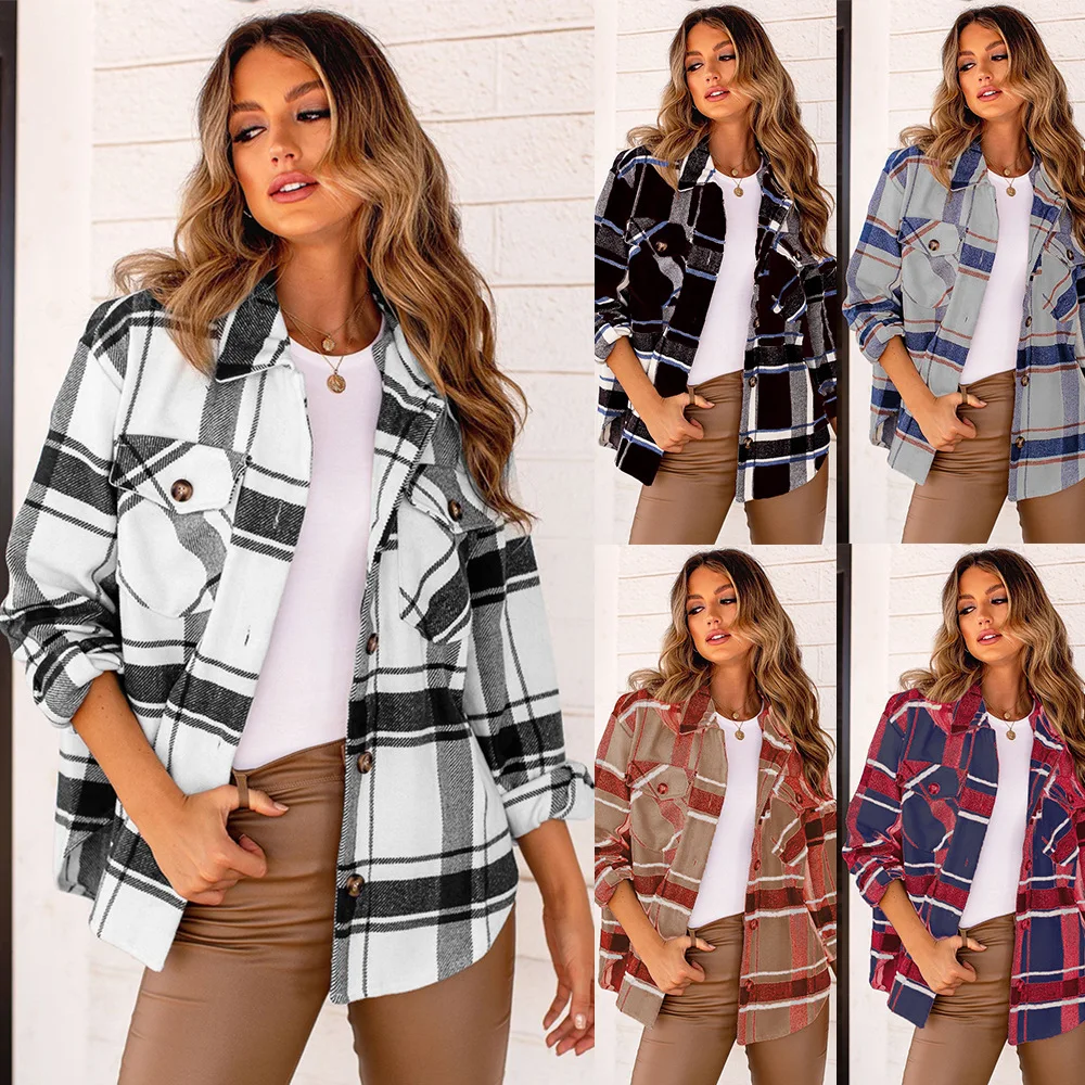 Spring Autumn Plaid Jacket Single Breasting Long Sleeve Loose Coat Female Fashion Shirt Overcoat Casual Clothes For Women 2022
Spring Autumn Plaid Jacket Single Breasting Long Sleeve Loose Coat Female Fashion Shirt Overcoat Casual Clothes For Women 2022