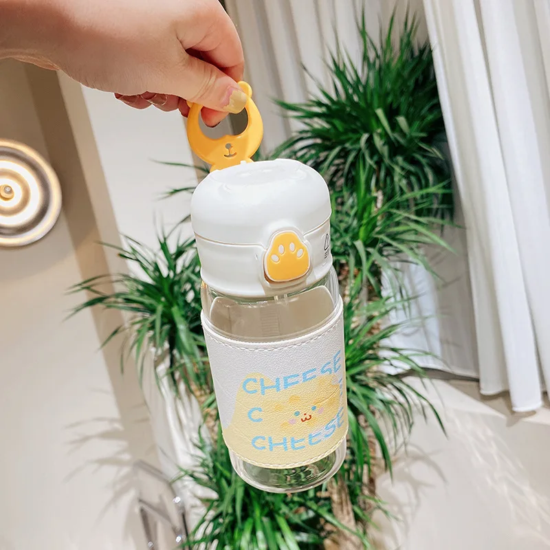 Kawaii Cartoon Glass Water Bottle with Straw 13oz Kawaii Cartoon Glass Water Bottle with Straw 13oz