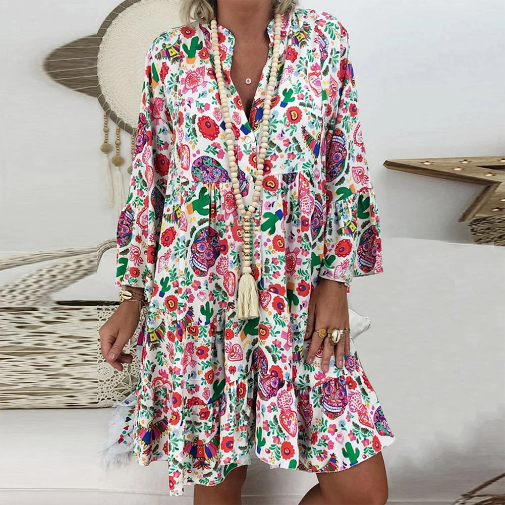 Floral Print Dress Short Dress Vacation White Women Yellow Autumn Casual Daily Green Holiday Knee Length Loose
Floral Print Dress Short Dress Vacation White Women Yellow Autumn Casual Daily Green Holiday Knee Length Loose