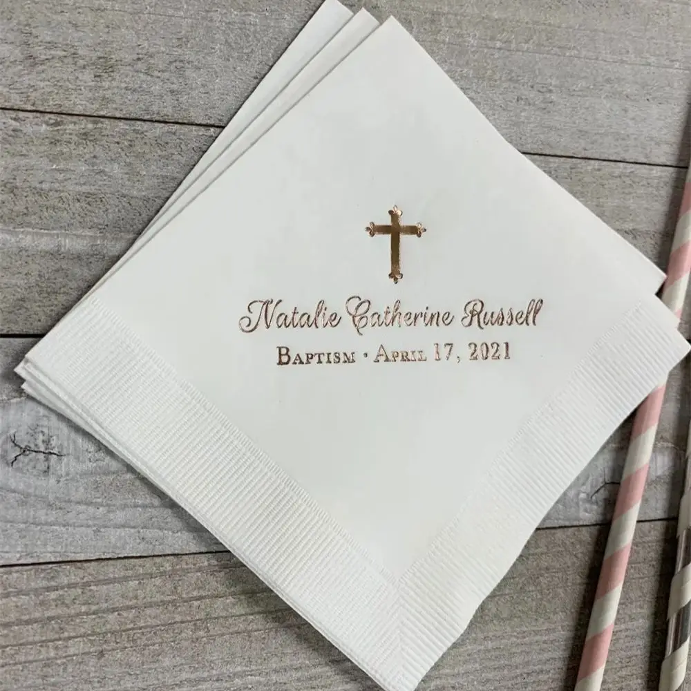 

Personalized Baptism Monogram Cocktail Beverage Napkins Wedding Birthday Baby Communion Christening Religious Luncheon Dinner Gu