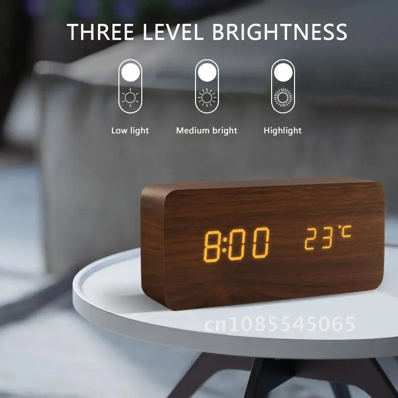 

Wooden LED Alarm Clock Table Voice Control Digital Wood Despertador USB/AAA Powered Electronic Desktop Clocks