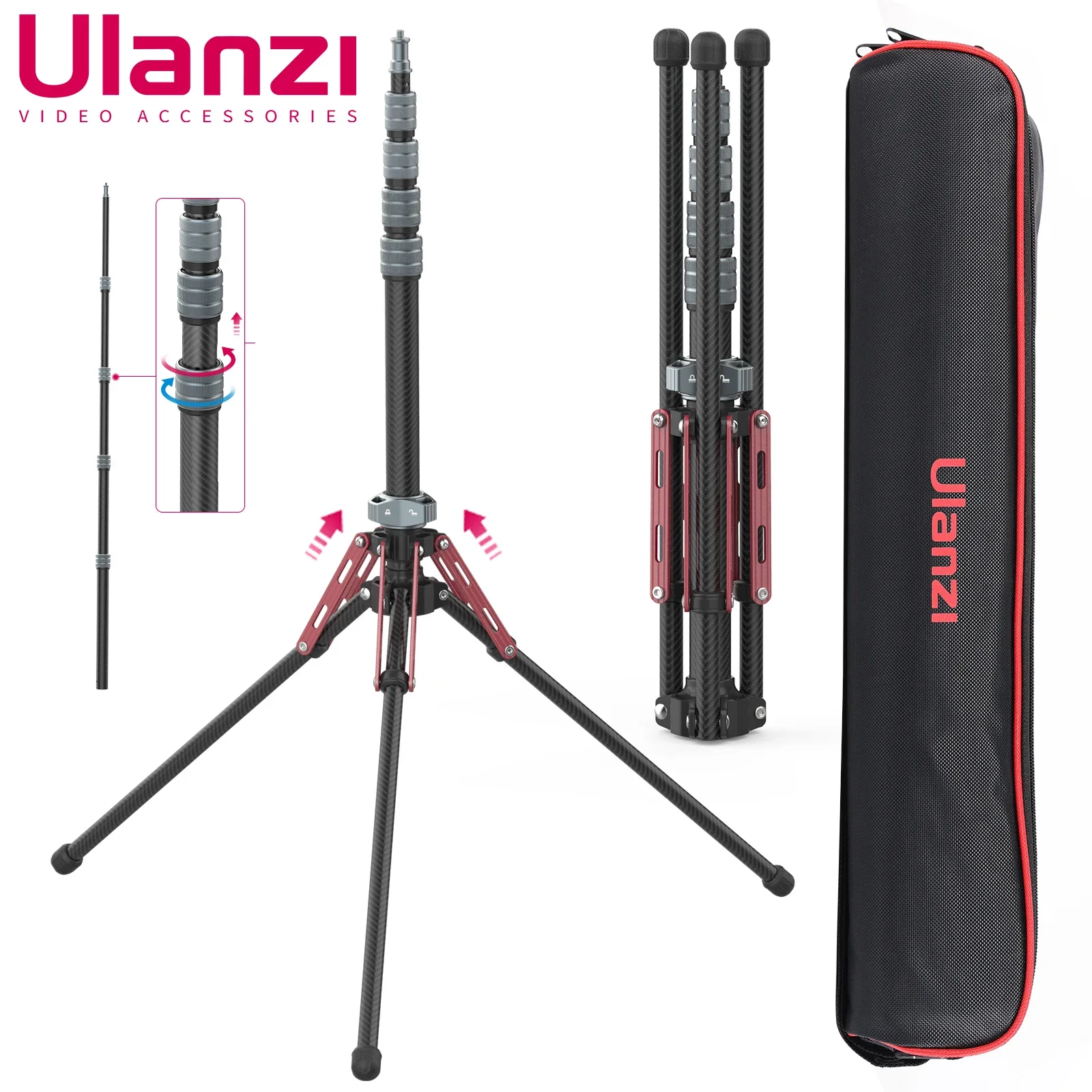 

Ulanzi MT-49 Professional Carbon Fiber Tripod Adjustable Travel 195cm Monopod for Phone DSLR Camera Photographic Softbox Stand