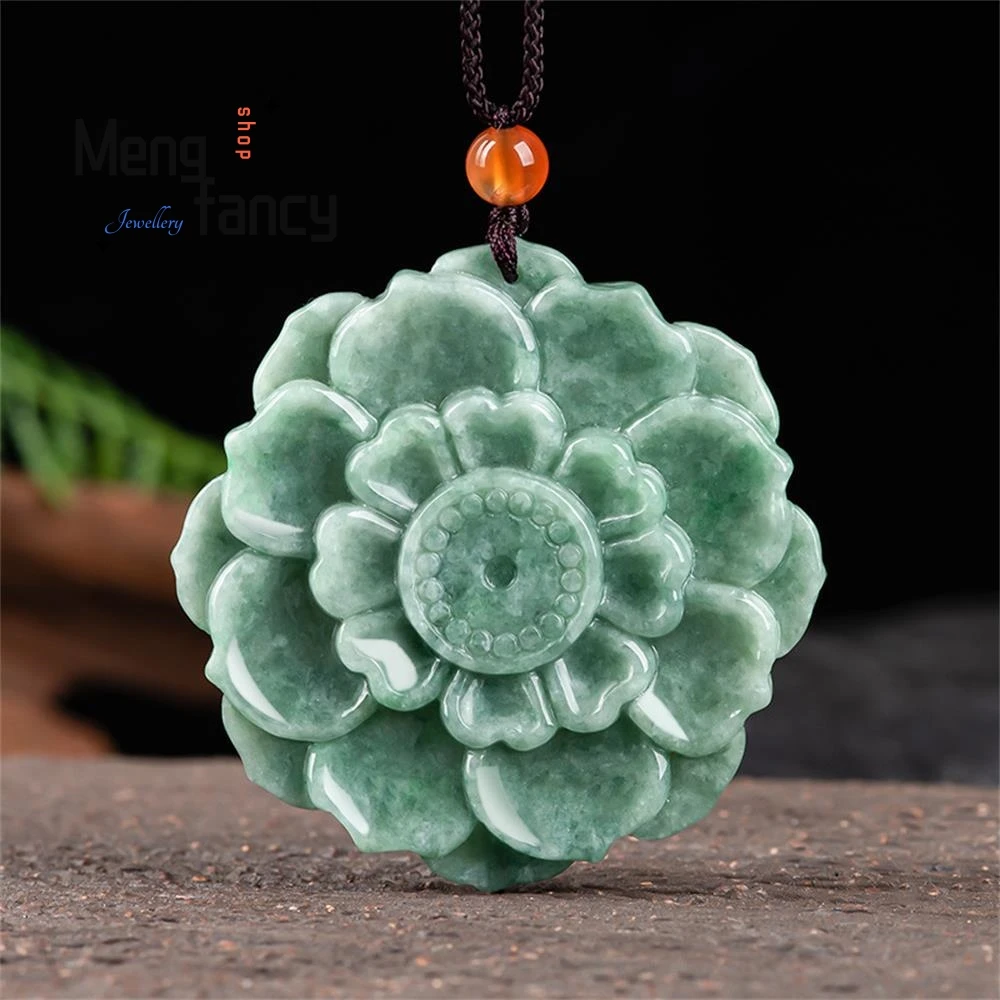 

Natural A-goods Jadeite Lotus Ice Jade Pendant Simple Elegant Exquisite Engraver Handicraft Best Selling Fashion Jewelry Mascots