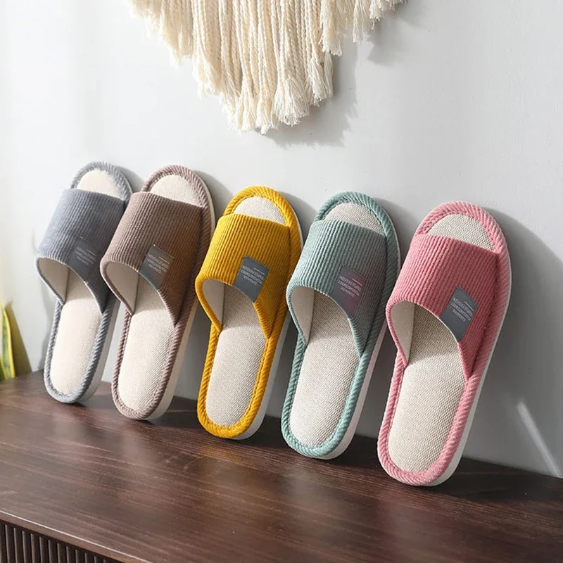 

Women Indoor Slippers Corduroy Floor Flat Shoes Comfort Anti-slip Home Flax Linen Slipper Unisex Woman Men House Cotton Slides