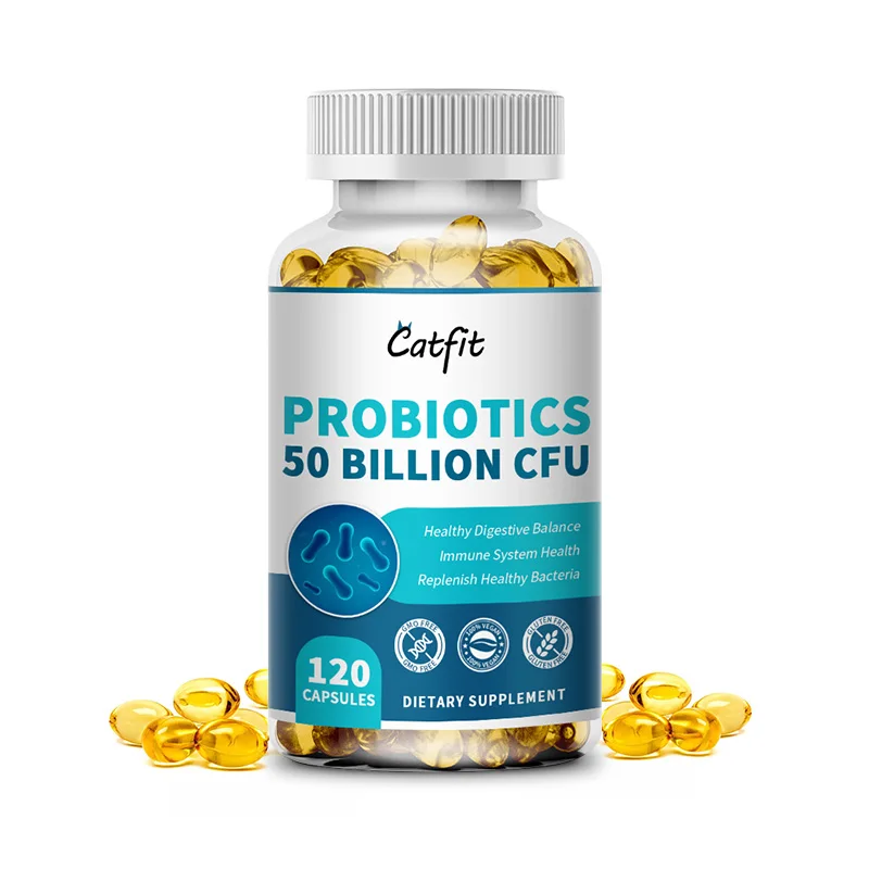 

Catfit Organic Probiotics Blend Capsules with Enzyme 50 Billion CFU Digestive Balance Nutrition Absorption Beauty Health Fitness