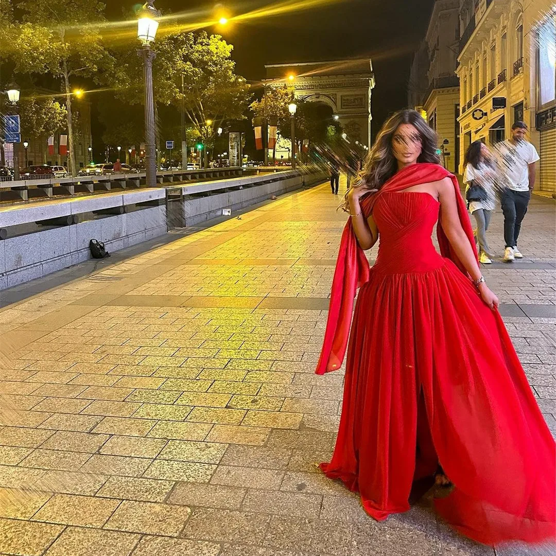 Vintage Long Red Chiffon Prom Dresses A-Line Strapless Pleats Floor Length Robe De Soiree Formal Party Dresses
Vintage Long Red Chiffon Prom Dresses A-Line Strapless Pleats Floor Length Robe De Soiree Formal Party Dresses