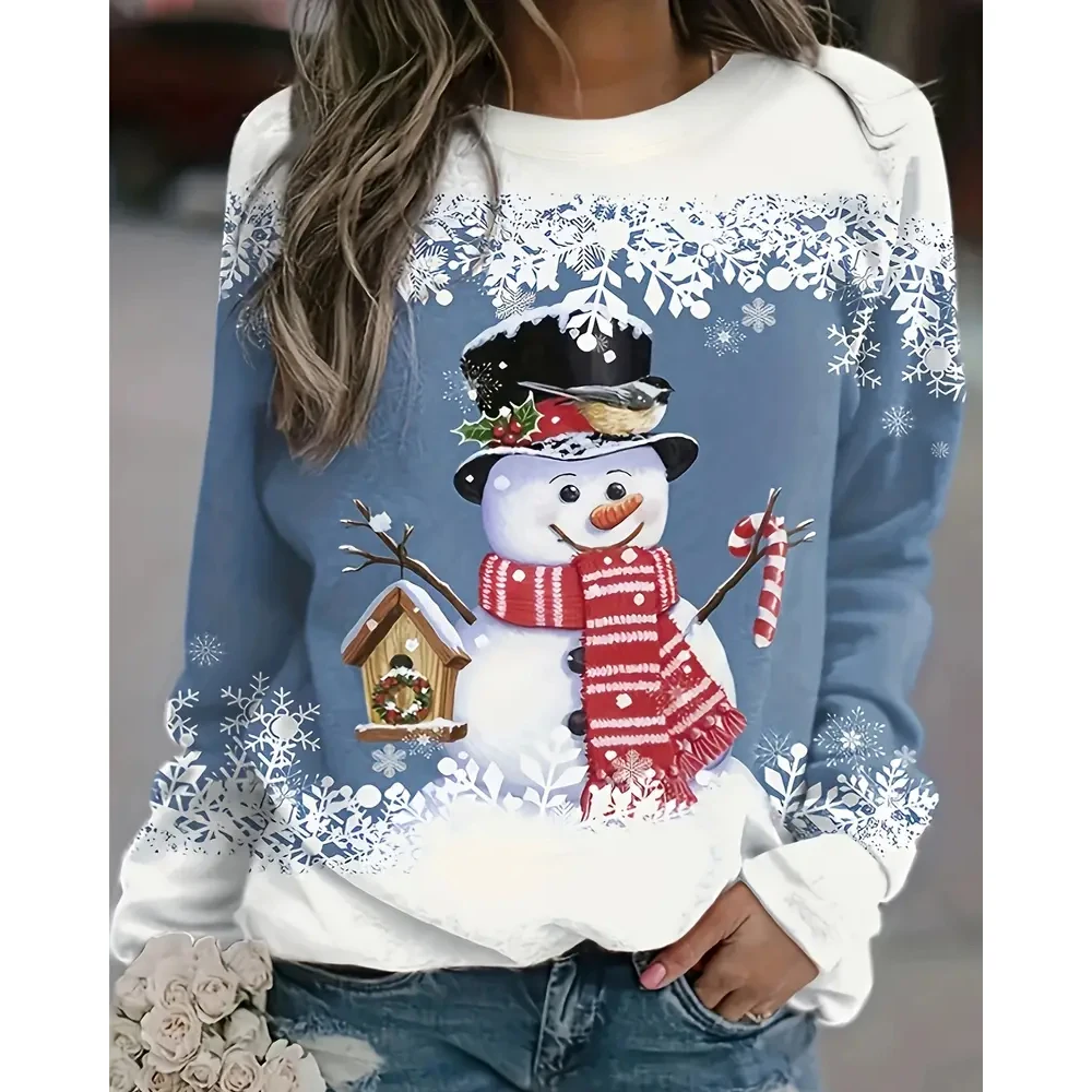 

Christmas Snowman Print Sweatshirt,Casual Long Sleeve Crew Neck Sweatshirt,Women's Clothing