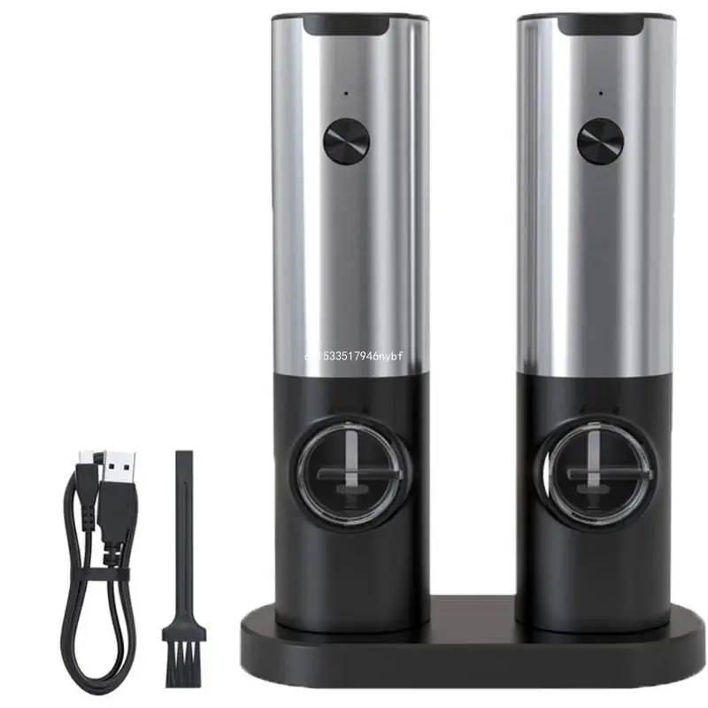 

Rechargeable Electric Salt and Pepper Grinder Set Automatic Salt Pepper Mill Refillable with Charging Base LED Light Dropship