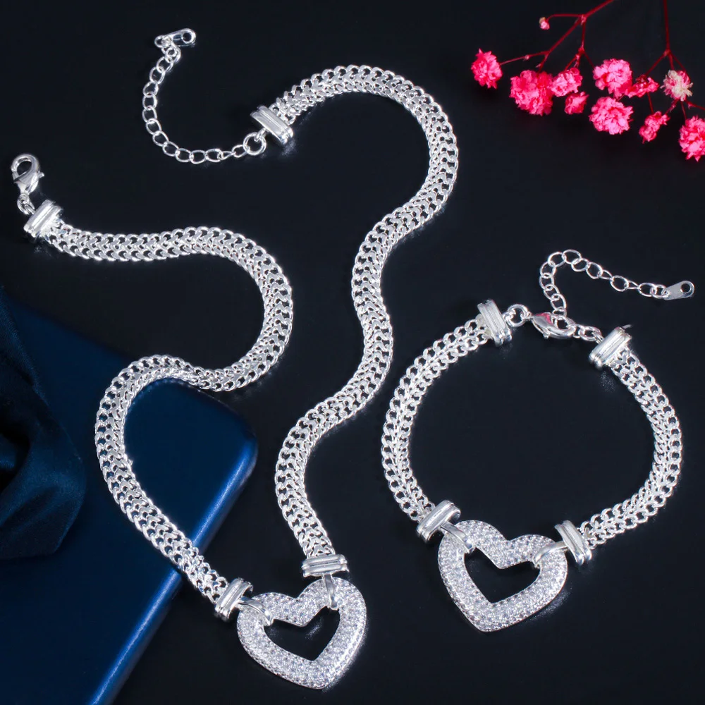 ThreeGraces New Trendy Cubic Zirconia Heart Shape Bracelet and Necklace Set for Women Fashion Punk Daily Party Jewelry TZ868
ThreeGraces New Trendy Cubic Zirconia Heart Shape Bracelet and Necklace Set for Women Fashion Punk Daily Party Jewelry TZ868