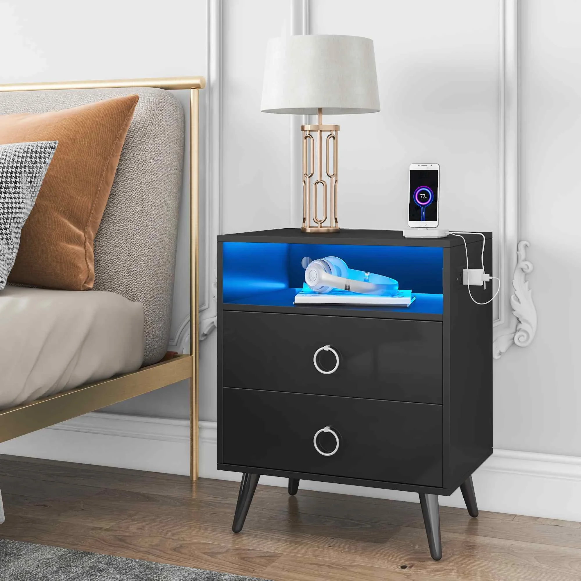 LED Nightstand with Charging Station Black LED Night Stand Modern Design Beside Table Nightstand with 16 Colors LED Light US
LED Nightstand with Charging Station Black LED Night Stand Modern Design Beside Table Nightstand with 16 Colors LED Light US