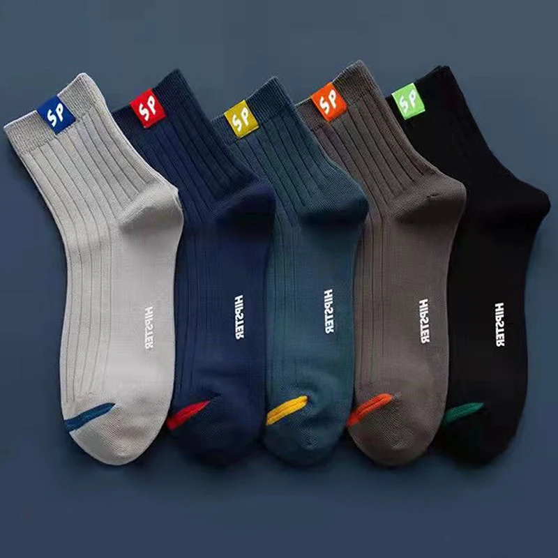 

Men's Cotton Socks Simple Style Letter Medium Tube Jacquard Casual Socks